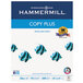 A blue and white package of Hammermill Copy Plus paper with blue and white text.