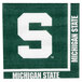 A green and white Michigan State University team logo on a white napkin.