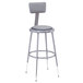 National Public Seating 6424HB 25" - 33" Gray Adjustable Round Padded Lab Stool with Adjustable Padded Backrest Main Thumbnail 1