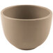 A close up of a Libbey Driftstone sand satin porcelain bouillon bowl.