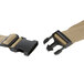 A pair of tan utility truck straps with black buckles.