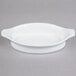 A white round Libbey porcelain rarebit dish with handles.