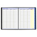 A spiral-bound black At-A-Glance QuickNotes weekly/monthly planner cover with yellow lines and white numbers and letters.
