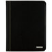 A black leather At-A-Glance padfolio with yellow stitching.