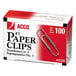 Acco 72320 Silver Smooth Finish 100 Count #3 Standard Paper Clips - 10/Box Main Thumbnail 1