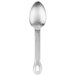 A Vollrath stainless steel spoon with a silver handle.