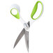 A pair of Westcott scissors with white and green bent handles.