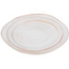 An off white Elite Global Solutions melamine plate with a brown circular pattern on the rim.