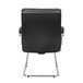 The back of a black leather Alera Neratoli arm chair with metal legs.