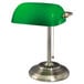 An Alera banker's lamp with a green glass shade and metal base.