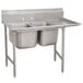 An Advance Tabco stainless steel pot sink with two compartments and a right drainboard.