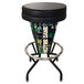 A black bar stool with a black seat and green Notre Dame backrest with LED lights.