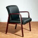 Alera ALERL4319M Reception Black Leather Arm Chair with Mahogany Wood Frame Main Thumbnail 1