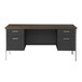 A walnut and black Alera double pedestal credenza with drawers.