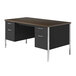 A walnut and black Alera double pedestal steel desk with drawers.