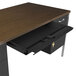A walnut and black Alera double pedestal steel desk with a black drawer and file cabinet.