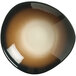 A brown and black porcelain bowl with a white background.