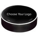 A black and white bar stool seat cover with a white circle and text reading "Choose your logo" and a black circle with white NHL text.