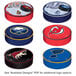 A round blue Holland Bar Stool seat cover with an NHL logo on it.