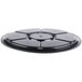 A black circular plastic catering tray with seven compartments.