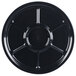 A black plastic round catering tray with seven sections.