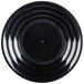 A close up of a black Fineline low profile plastic catering bowl with a circular rim.