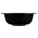 A black Fineline low profile plastic serving bowl.