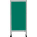An Aarco aluminum A-frame with a green rectangular chalkboard and white border.