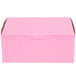 A close up of a pink rectangular bakery box with a white border.