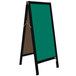 A black A-Frame sign board with a green porcelain chalk board.