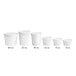 A row of white Choice paper food cups with vented lids.