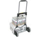 A Harper hand truck with a cart full of water bottles.