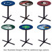 A Holland Bar Stool NCAA pub table with four different college logos on a blue surface.