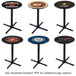 A round black Holland Bar Stool counter height pub table with a blue and white military logo on it.