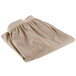 A beige shirred pleat table skirt with a ruffled hem.