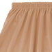A sandalwood Snap Drape table skirt with Velcro clips.