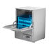 A Jackson DishStar undercounter dishwasher on a counter with a blue tray inside.