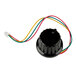 A black knob with colorful wires.