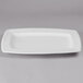 A white rectangular Libbey porcelain plate with a white rim.
