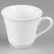 A white Libbey tall porcelain tea cup with a curved handle.