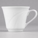 A white Libbey tall porcelain tea cup with a curved handle.