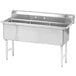 A stainless steel Advance Tabco three compartment pot sink with a faucet.