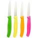 A Victorinox 4-piece paring knife set with colorful handles.