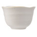 A white stoneware sake cup with a brown edge.