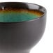 A close-up of a black, green, and brown Libbey Hakone stoneware bowl.