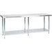A Regency stainless steel work table with galvanized metal legs and undershelf.