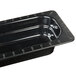 A black melamine food pan with 1/2 size long dimensions and a 2 1/2" depth.