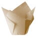 A Hoffmaster unbleached natural tulip baking cup on a white background.