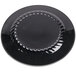 A Fineline black plastic plate with silver spiral bands.