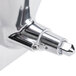 A close-up of a stainless steel KitchenAid grain mill attachment.